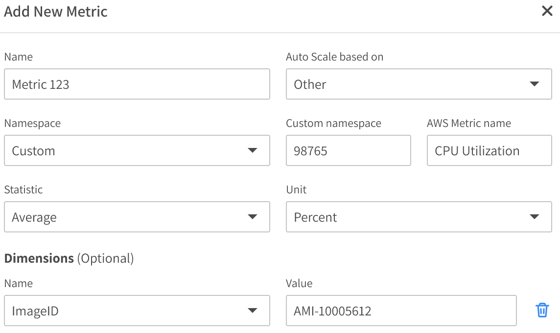 Metric Details popup form in Elastigroup